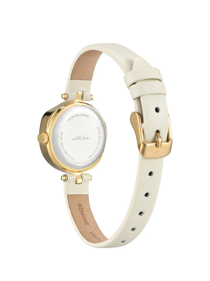 Open Circle Leather Watch in Vanilla - Mother of Pearl Dial with Vanilla Leather and Gold | Ettika