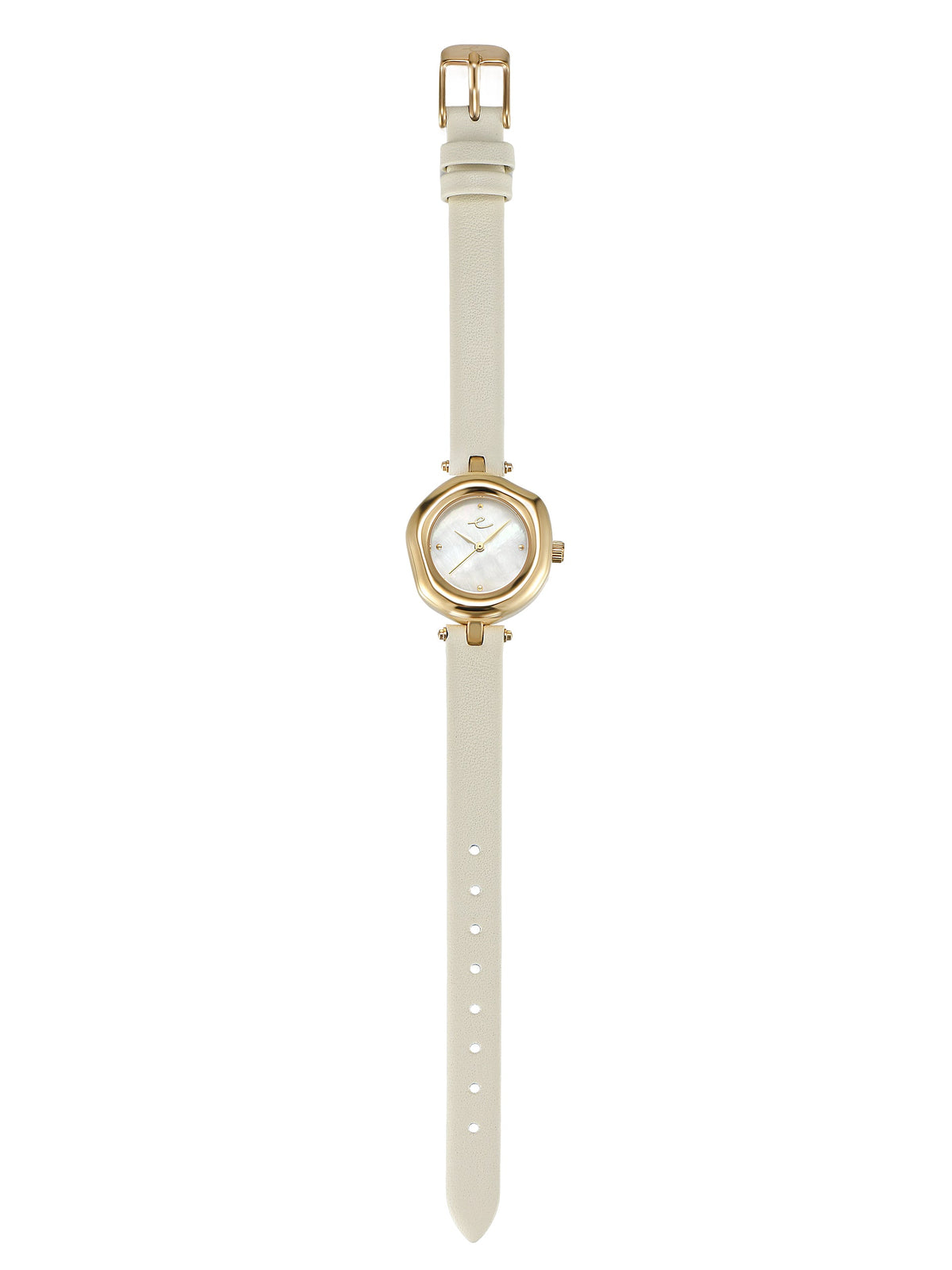 Open Circle Leather Watch in Vanilla - Mother of Pearl Dial with Vanilla Leather and Gold | Ettika