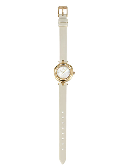 Open Circle Leather Watch in Vanilla - Mother of Pearl Dial with Vanilla Leather and Gold | Ettika