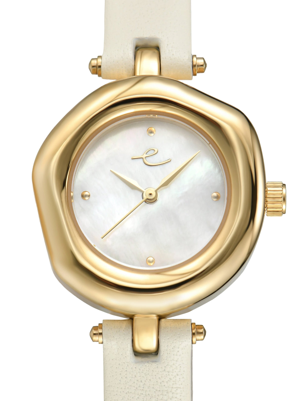 Open Circle Leather Watch in Vanilla - Mother of Pearl Dial with Vanilla Leather and Gold | Ettika