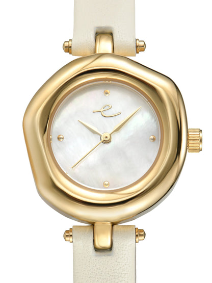 Open Circle Leather Watch in Vanilla - Mother of Pearl Dial with Vanilla Leather and Gold | Ettika