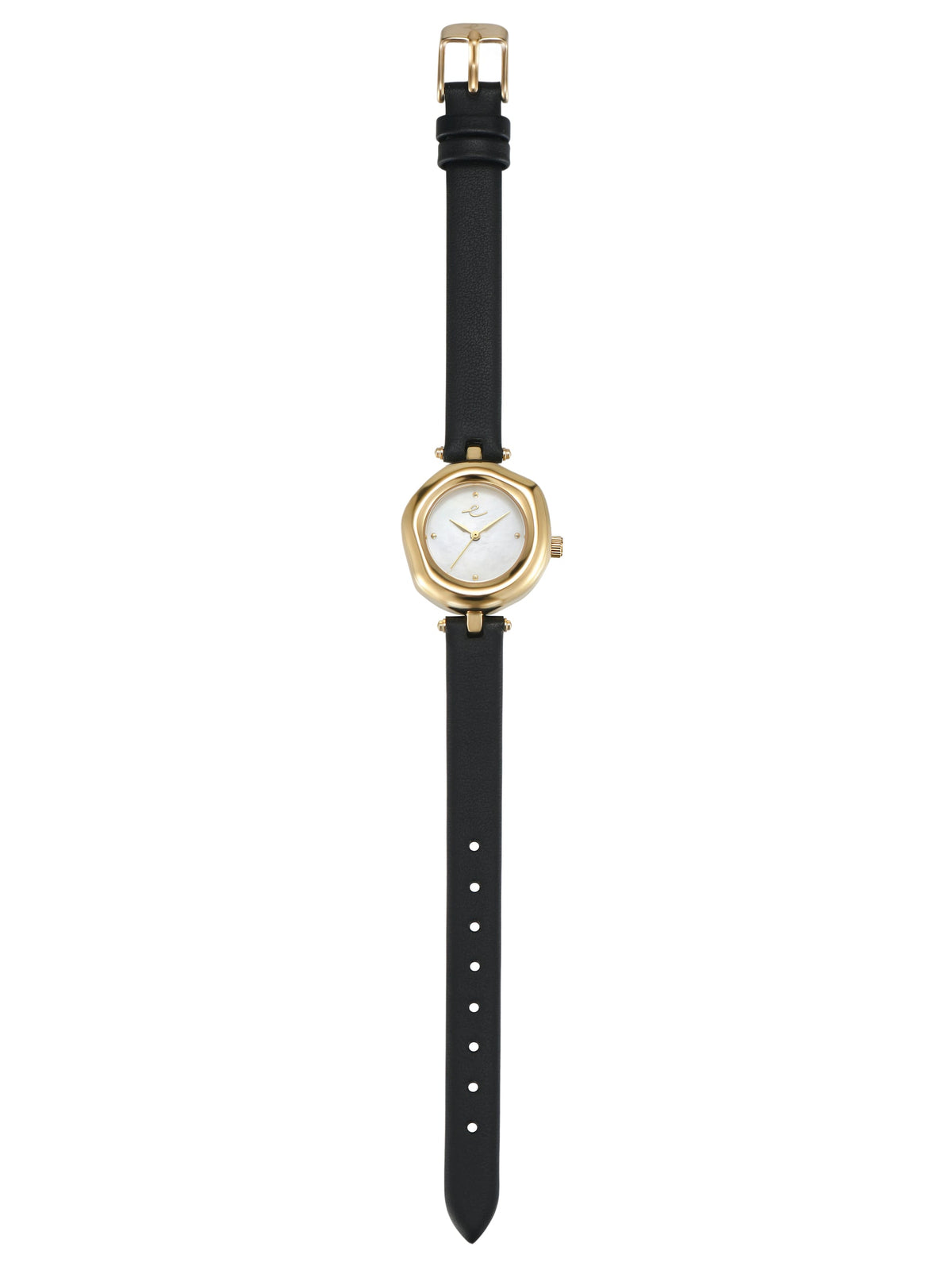 Open Circle Leather Watch in Black - Mother of Pearl Dial with Black Leather and Gold | Ettika