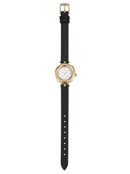 Open Circle Leather Watch in Black - Mother of Pearl Dial with Black Leather and Gold | Ettika