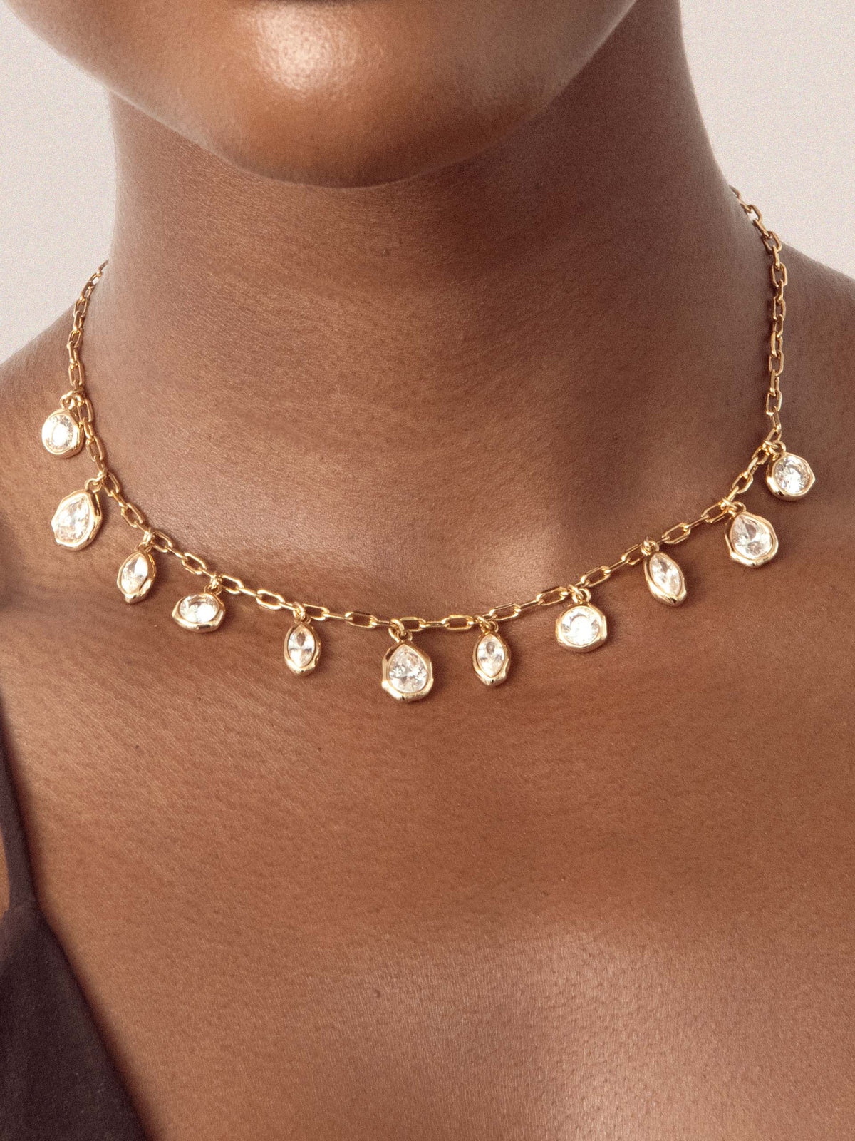 Liquid Crystal Charm Necklace - Clear Crystal with 18k Gold Plating | Ettika