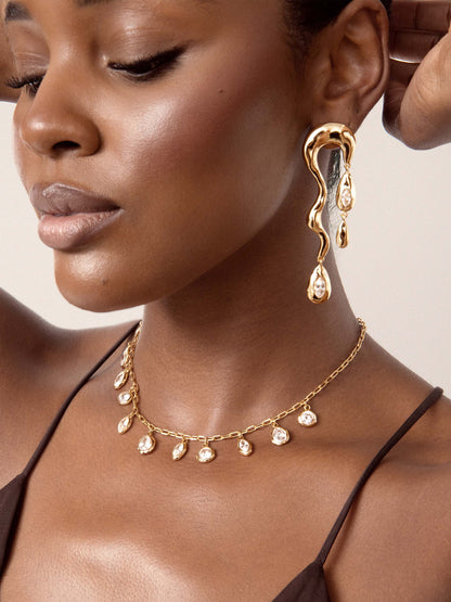 Liquid Crystal Charm Necklace - Clear Crystal with 18k Gold Plating | Ettika