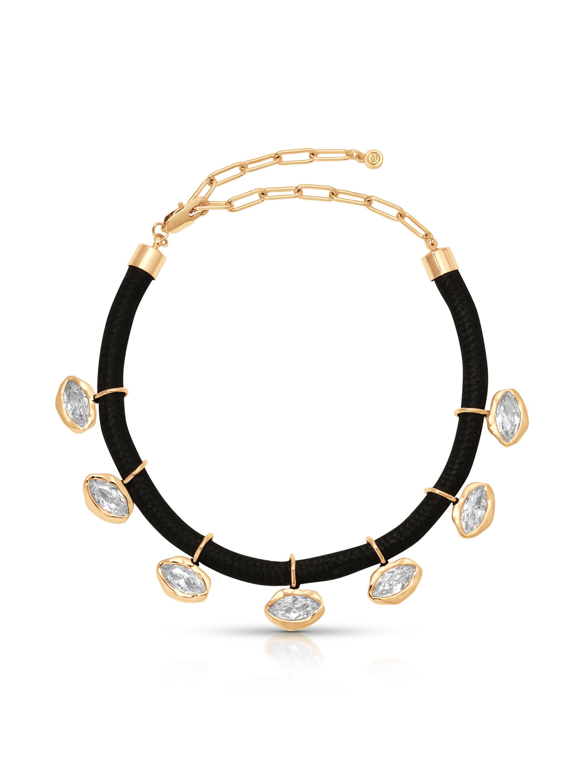 Midnight Luxe Crystal Choker - Clear Crystal with 18k Gold Plating on Black Rope | Ettika