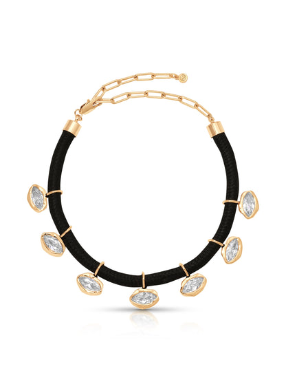 Midnight Luxe Crystal Choker - Clear Crystal with 18k Gold Plating on Black Rope | Ettika