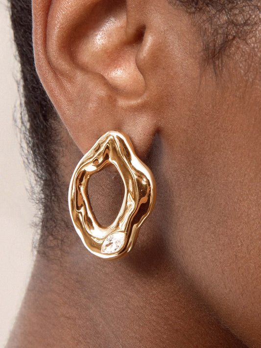 Melting Metal Crystal Earrings - Clear Crystal with 18k Gold Plating | Ettika