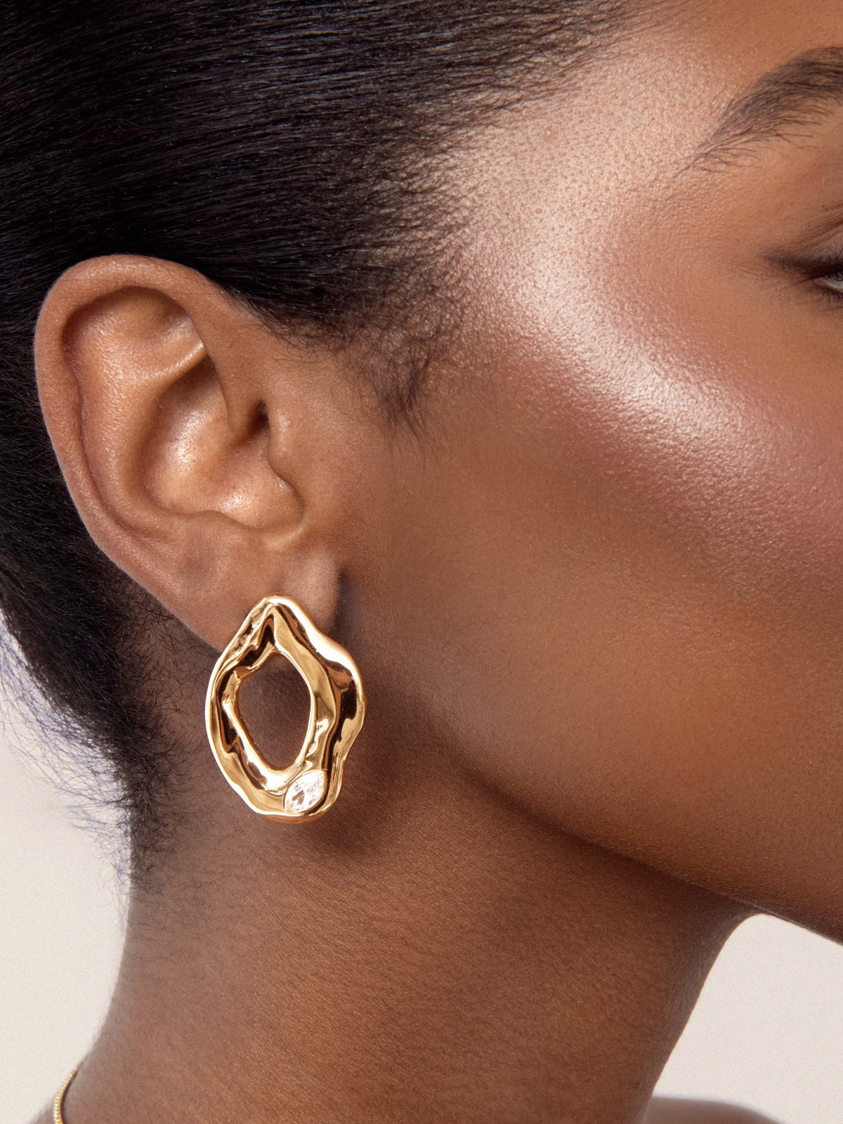 Melting Metal Crystal Earrings - Clear Crystal with 18k Gold Plating | Ettika