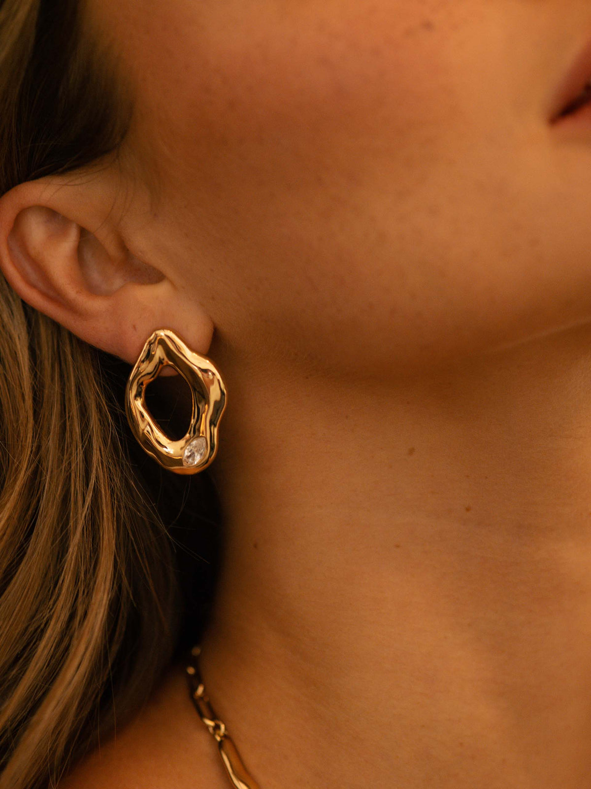 Melting Metal Crystal Earrings - Clear Crystal with 18k Gold Plating | Ettika