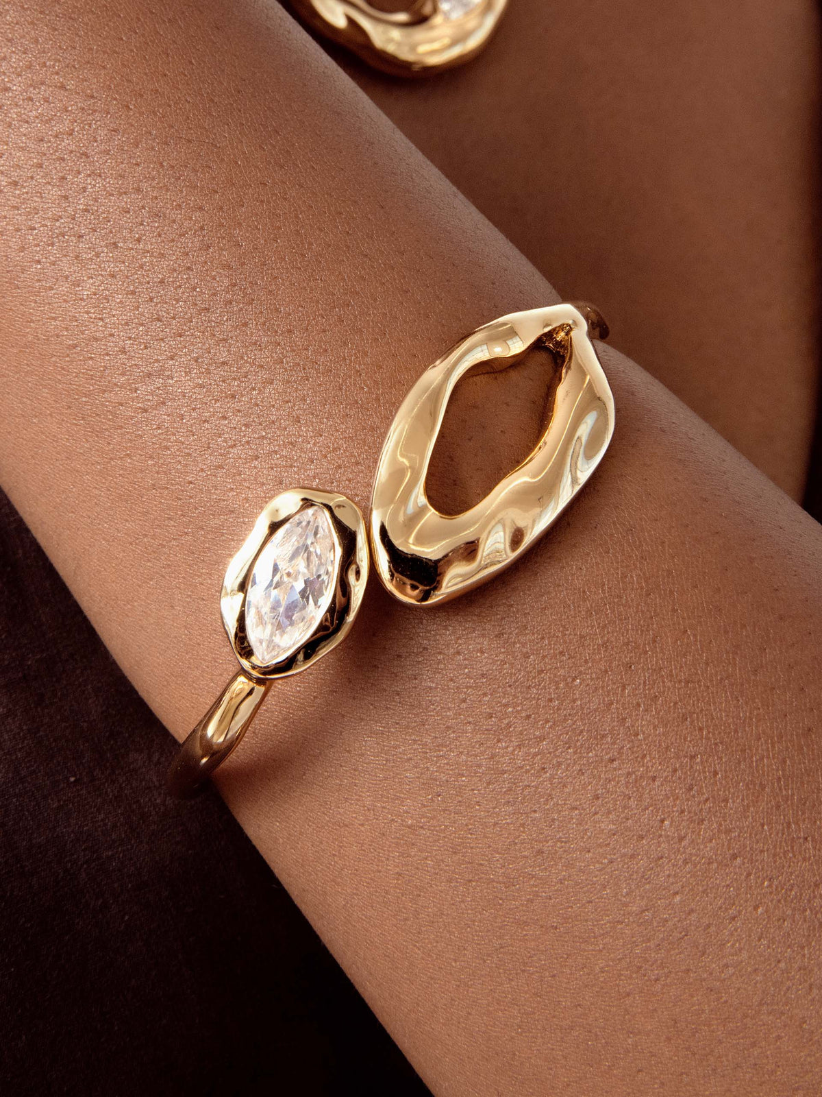 Molten Marquise Cuff - Clear Crystal with 18k Gold Plating | Ettika