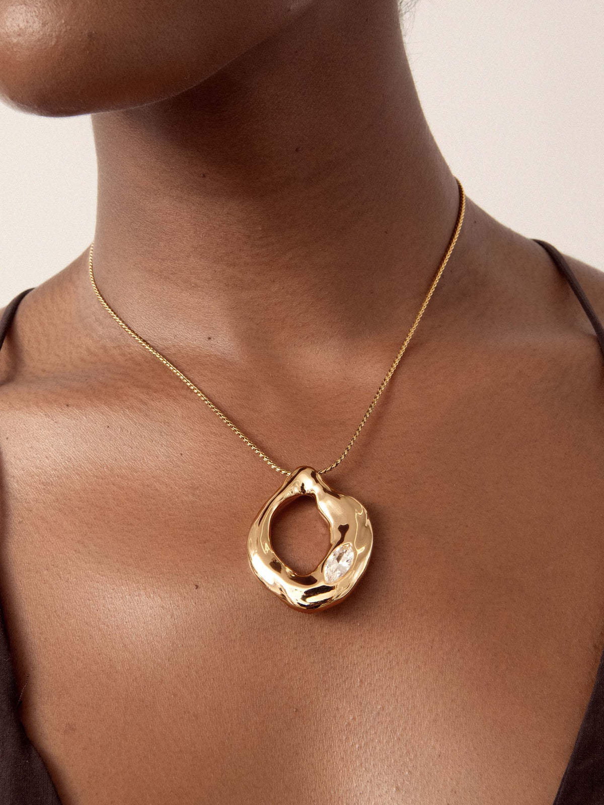 Molten Marquise Pendant Necklace - Clear Crystal with 18k Gold Plating | Ettika
