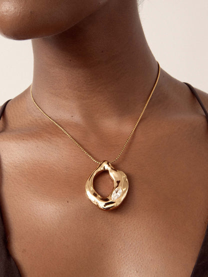 Molten Marquise Pendant Necklace - Clear Crystal with 18k Gold Plating | Ettika