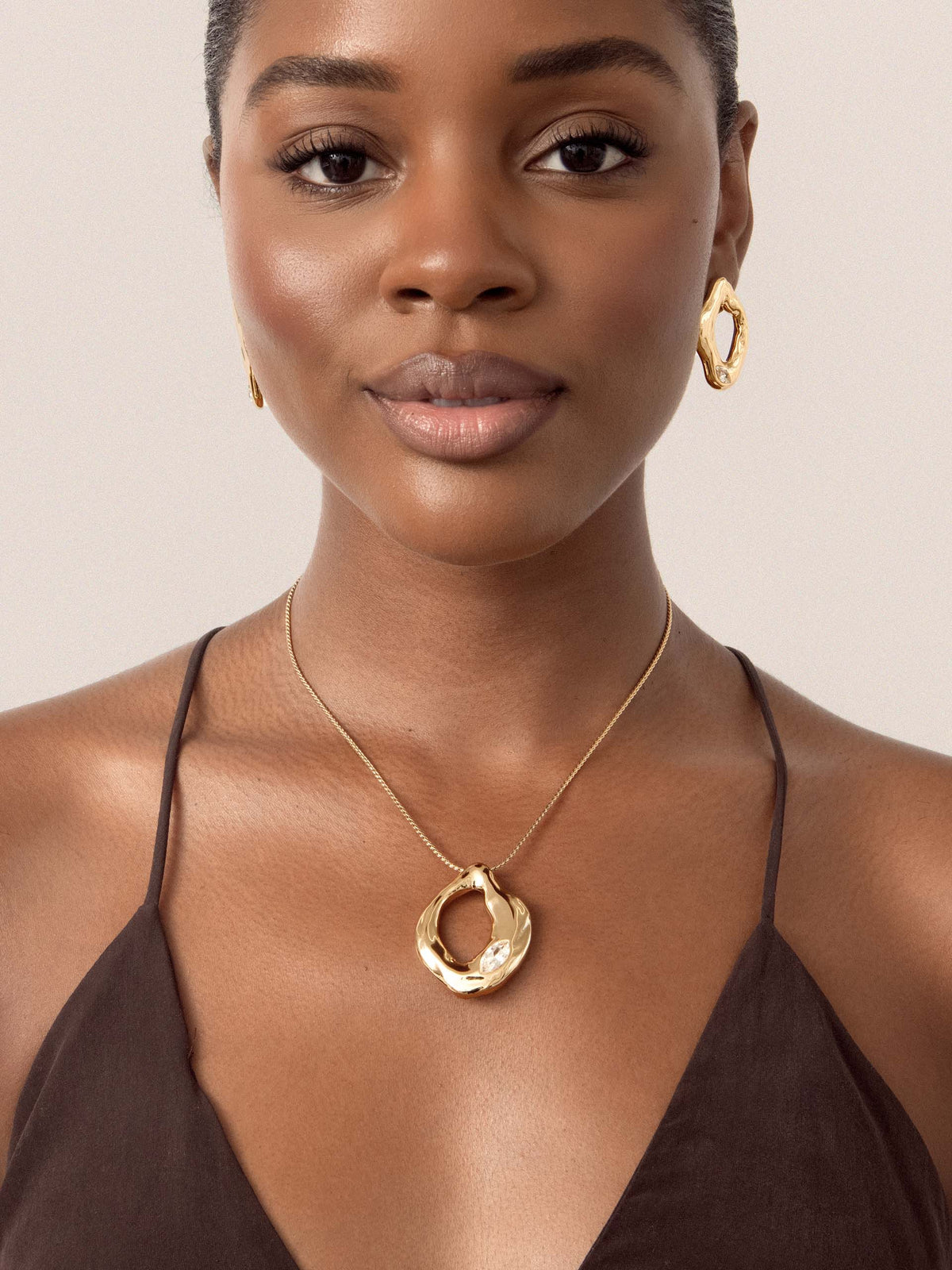 Molten Marquise Pendant Necklace - Clear Crystal with 18k Gold Plating | Ettika