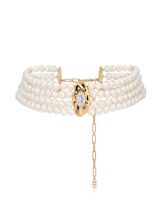 Freshwater Pearl Luxe Choker - Pearl with 18k Gold Plating | Ettika