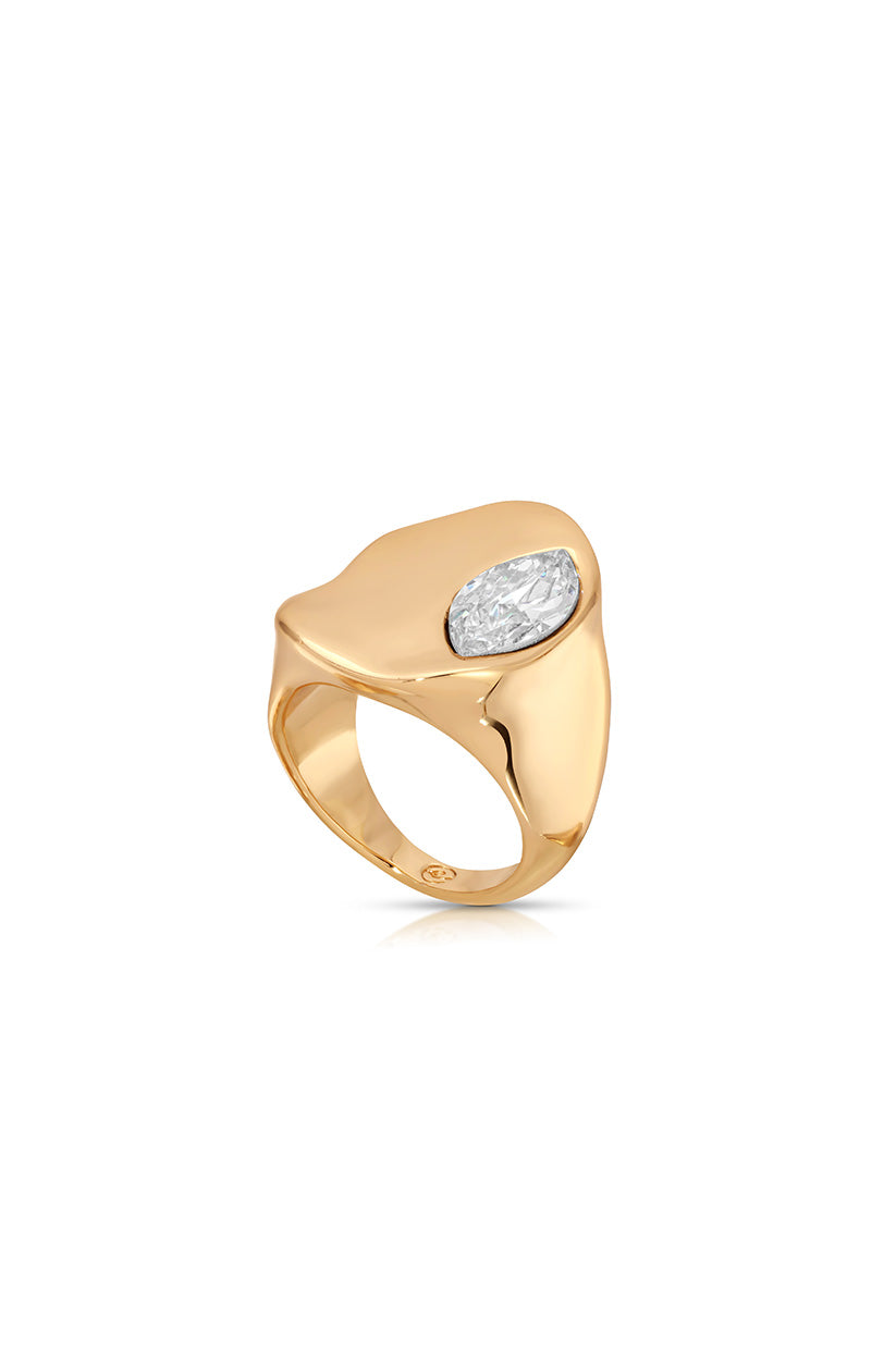 Liquid Crystal Statement Ring - Clear Crystal with 18k Gold Plating | Ettika