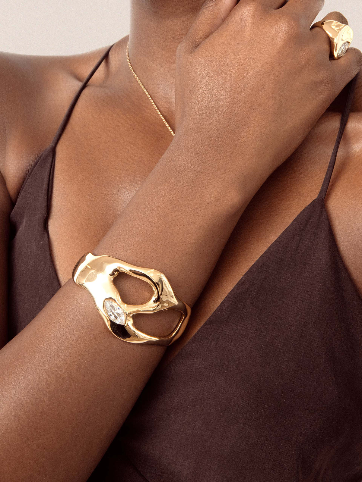 Statement Luxe Cuff - Clear Crystal with 18k Gold Plating | Ettika