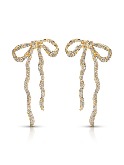 Pave Bow Earrings - Clear Crystal with 18k Gold Plating | Ettika