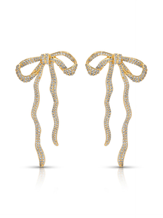 Pave Bow Earrings - Clear Crystal with 18k Gold Plating | Ettika