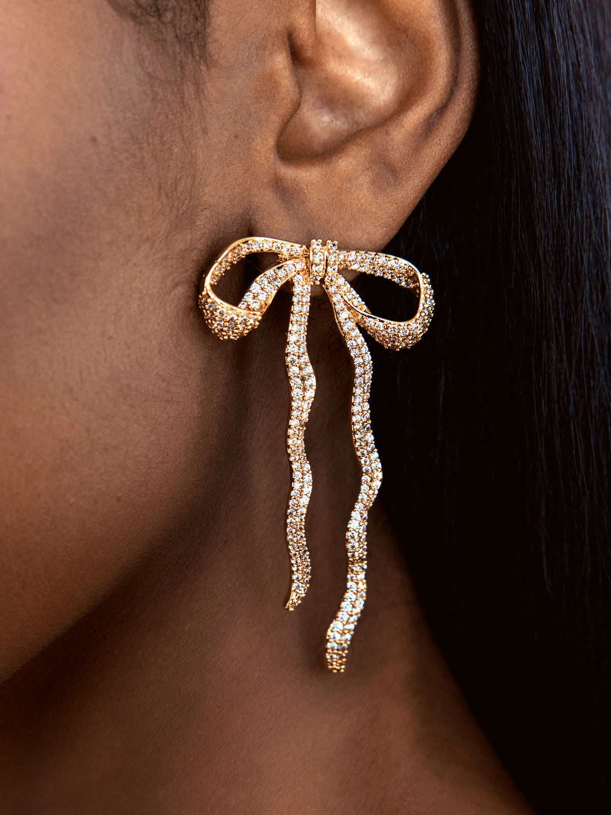 Pave Bow Earrings - Clear Crystal with 18k Gold Plating | Ettika