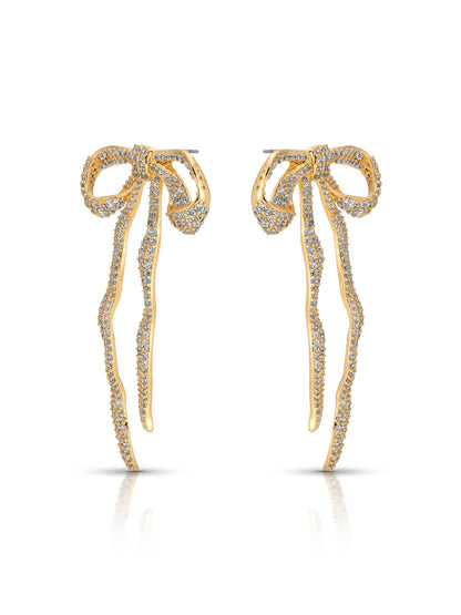 Pave Bow Earrings - Clear Crystal with 18k Gold Plating | Ettika