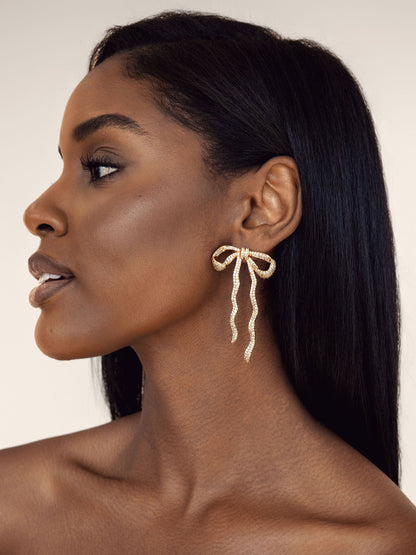 Pave Bow Earrings - Clear Crystal with 18k Gold Plating | Ettika