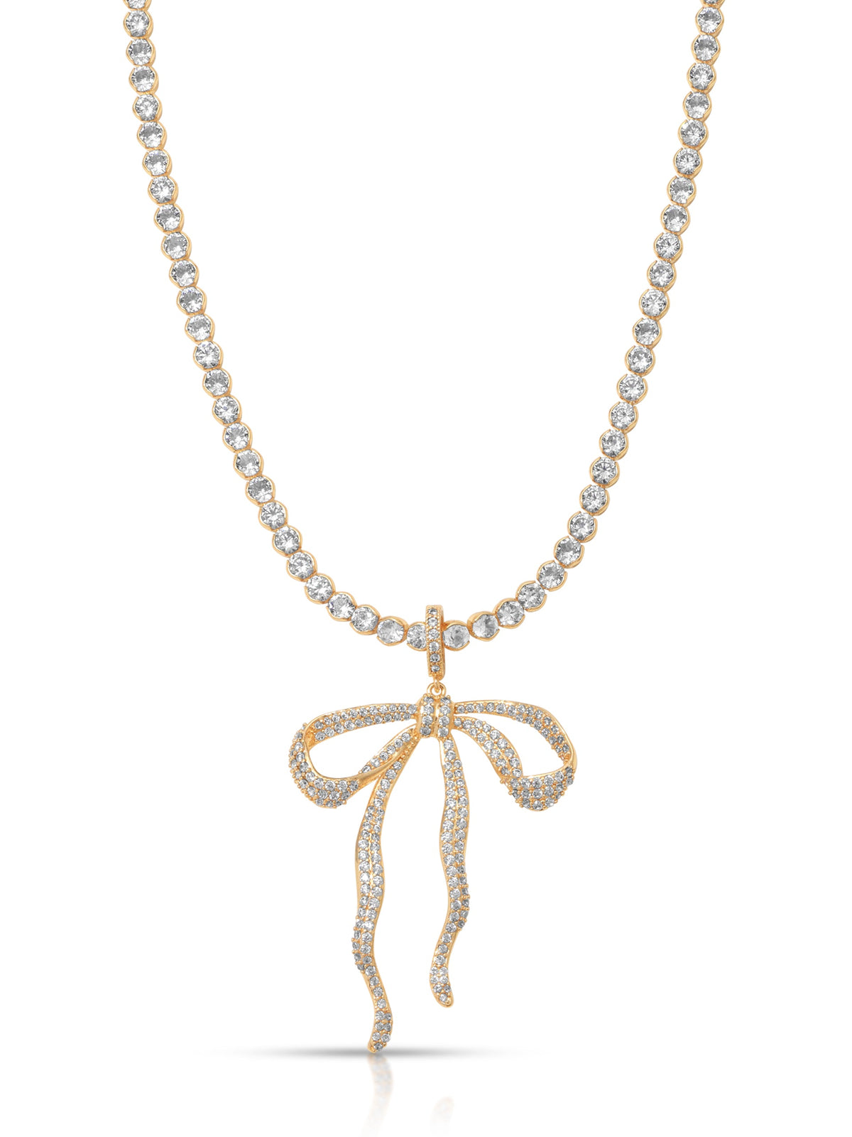 Pave Bow Tennis Necklace - Clear Crystal with 18k Gold Plating | Ettika