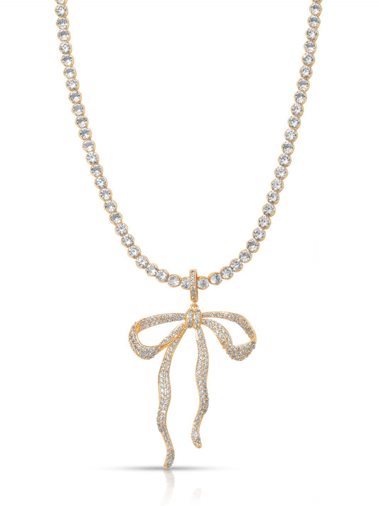 Pave Bow Tennis Necklace - Clear Crystal with 18k Gold Plating | Ettika