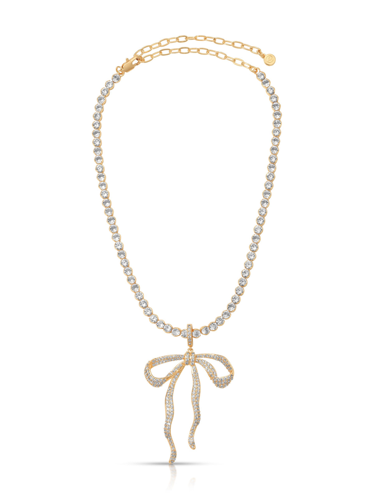 Pave Bow Tennis Necklace - Clear Crystal with 18k Gold Plating | Ettika