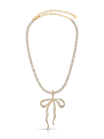 Pave Bow Tennis Necklace - Clear Crystal with 18k Gold Plating | Ettika