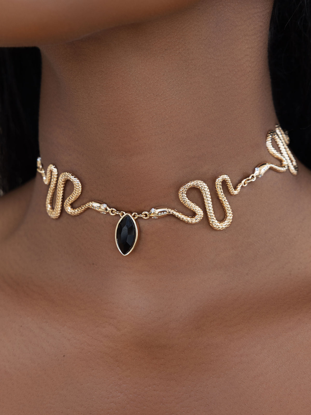 Serpentina Snake Choker - Black Crystal with 18k Gold Plating | Ettika