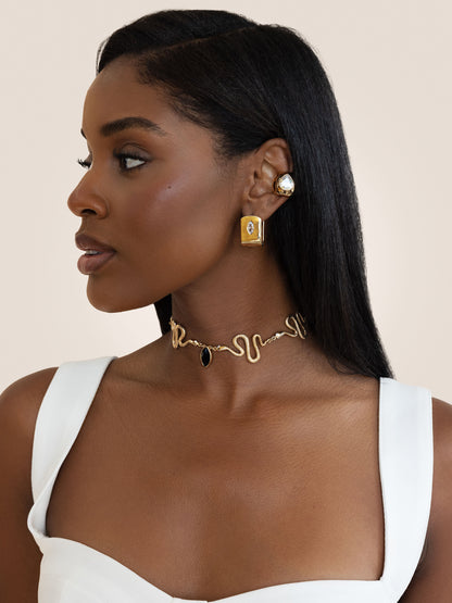 Serpentina Snake Choker - Black Crystal with 18k Gold Plating | Ettika