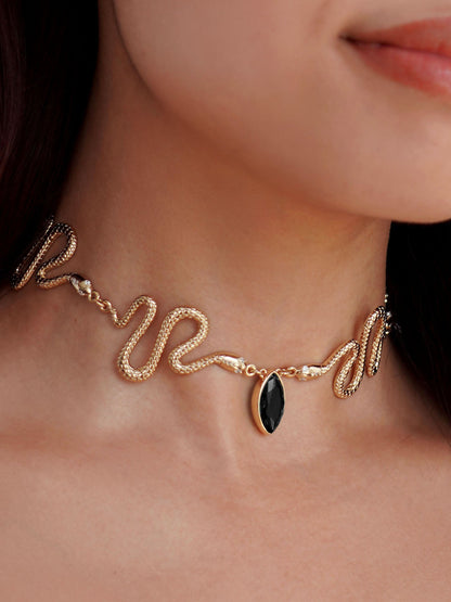 Serpentina Snake Choker - Black Crystal with 18k Gold Plating | Ettika