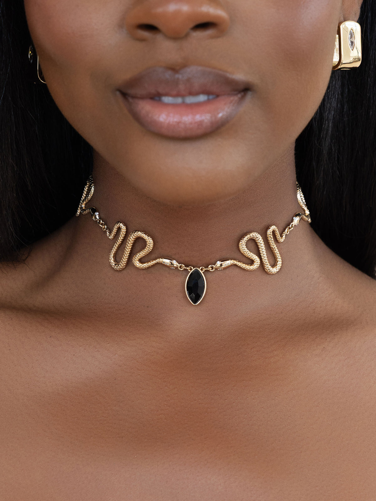 Serpentina Snake Choker - Black Crystal with 18k Gold Plating | Ettika