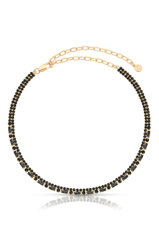 Dainty Crystal Strands Choker - Black Crystal with 18k Gold Plating | Ettika
