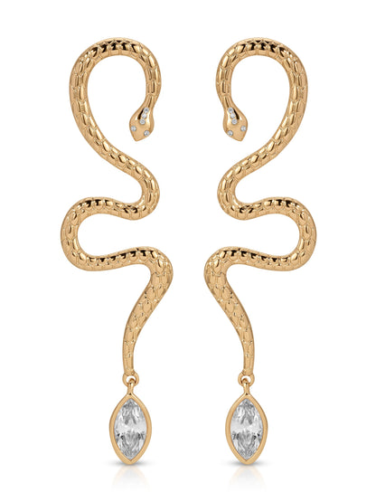 Serpentina Statement Snake Earring - Clear Crystal with 18k Gold Plating | Ettika