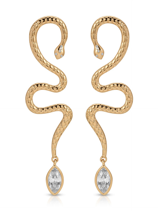 Serpentina Statement Snake Earring - Clear Crystal with 18k Gold Plating | Ettika