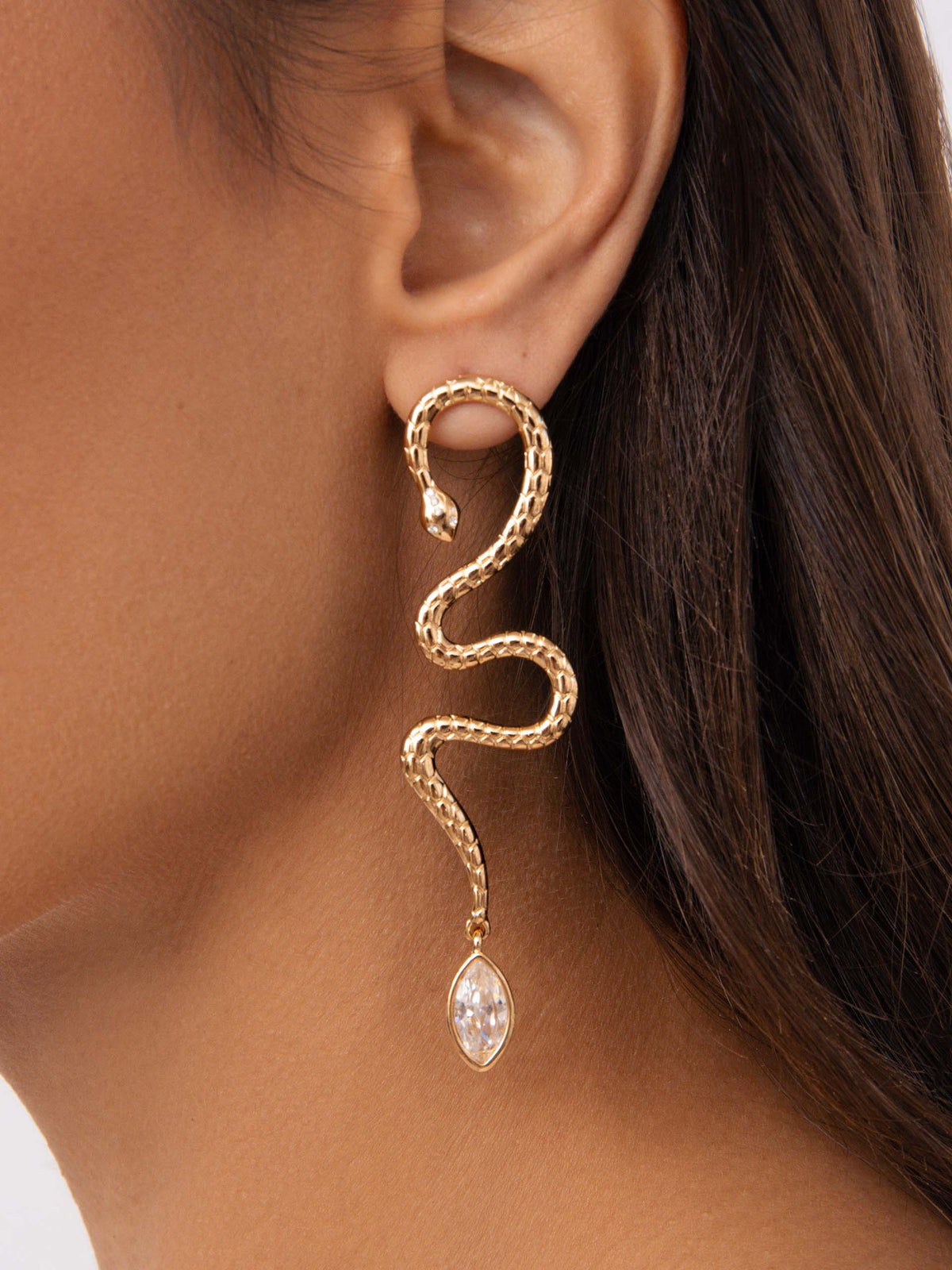 Serpentina Statement Snake Earring - Clear Crystal with 18k Gold Plating | Ettika