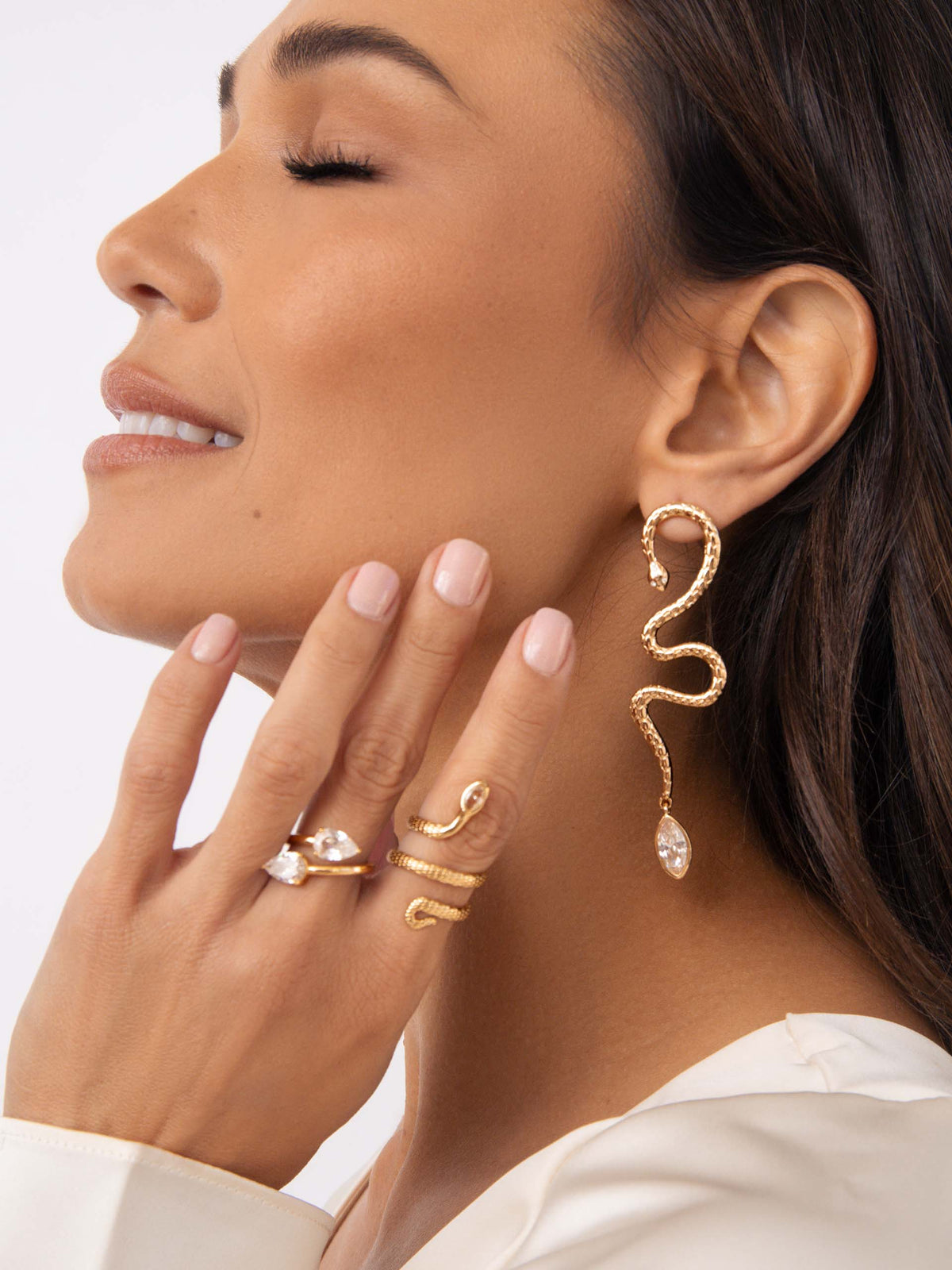 Serpentina Statement Snake Earring - Clear Crystal with 18k Gold Plating | Ettika