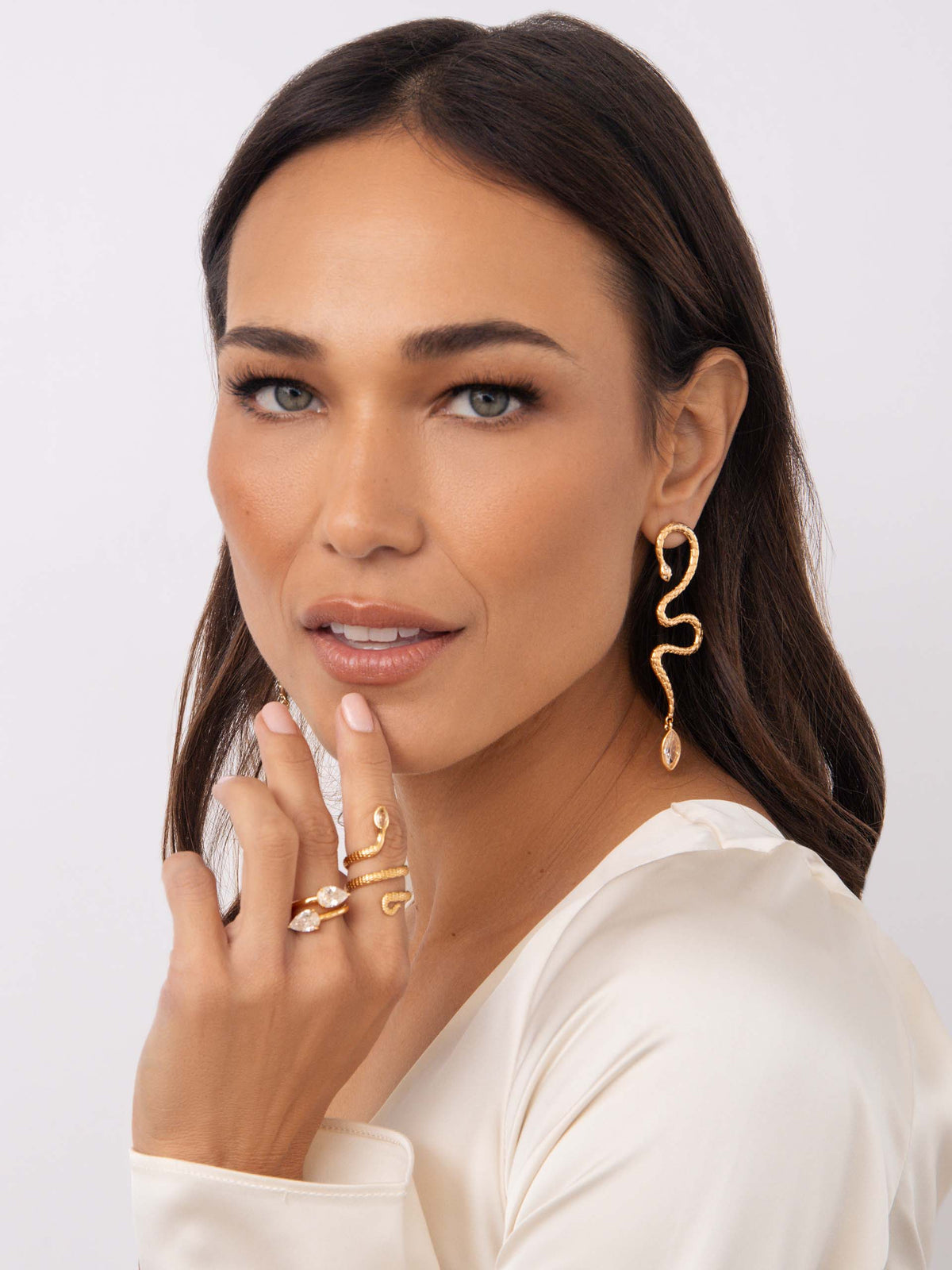 Serpentina Statement Snake Earring - Clear Crystal with 18k Gold Plating | Ettika