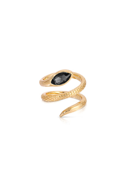 Marquise Coiled Snake Ring - Black Crystal with 18k Gold Plating | Ettika