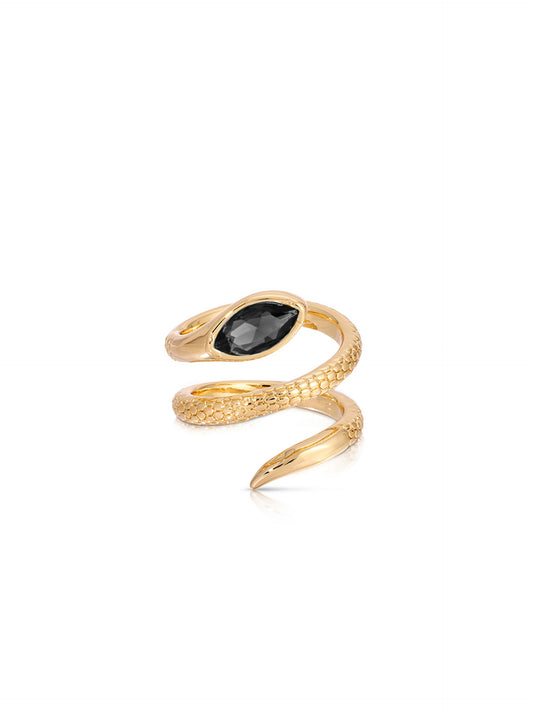 Marquise Coiled Snake Ring - Black Crystal with 18k Gold Plating | Ettika
