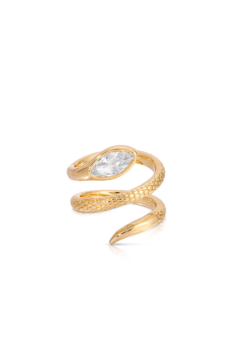 Marquise Coiled Snake Ring - Black Crystal with 18k Gold Plating | Ettika