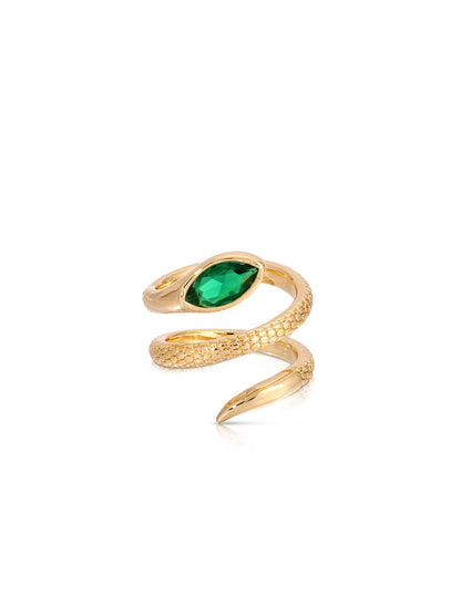 Marquise Coiled Snake Ring - Black Crystal with 18k Gold Plating | Ettika