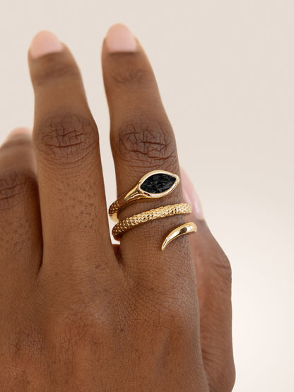 Marquise Coiled Snake Ring - Black Crystal with 18k Gold Plating | Ettika
