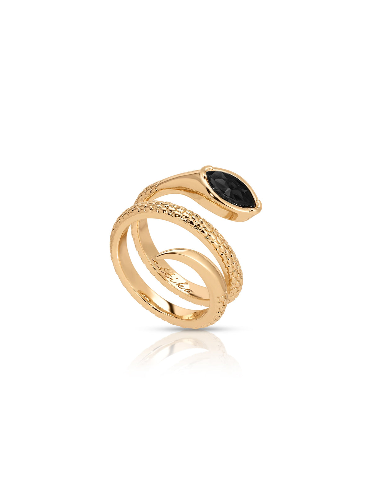 Marquise Coiled Snake Ring - Black Crystal with 18k Gold Plating | Ettika