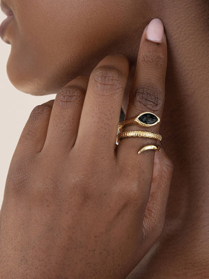 Marquise Coiled Snake Ring - Black Crystal with 18k Gold Plating | Ettika