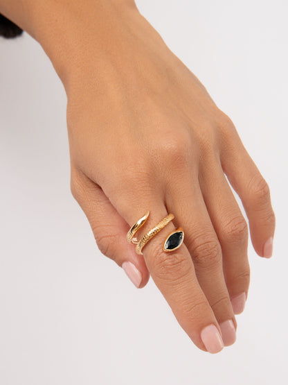 Marquise Coiled Snake Ring - Black Crystal with 18k Gold Plating | Ettika