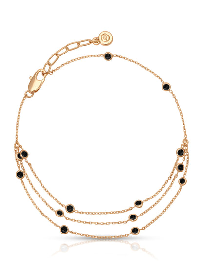 Fine Details Crystal Anklet - Black Crystal with 18k Gold Plating | Ettika