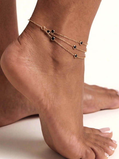 Fine Details Crystal Anklet - Black Crystal with 18k Gold Plating | Ettika